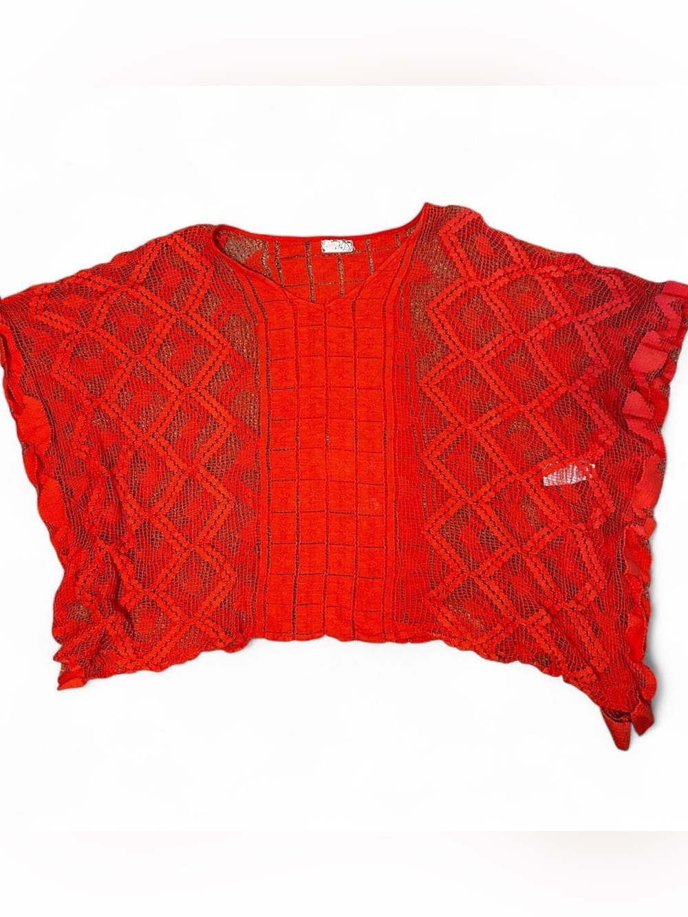 Free People Orange Crochet Lace Poncho Coverup One Size Coastal Vacation Boho